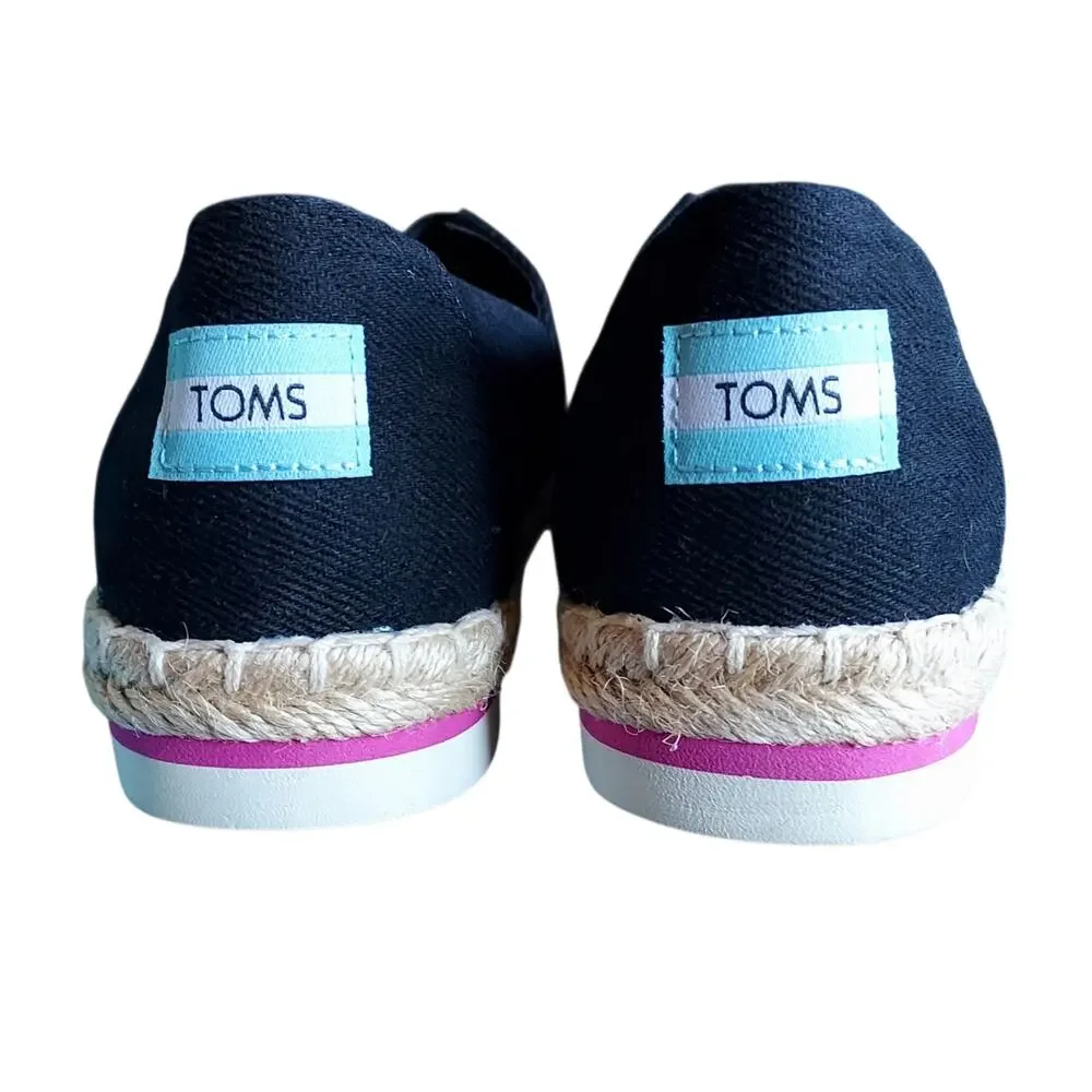 TOMS Women's Alpargata Platform Rope Espadrille Black Heavy Twill Shoes Size 7.5